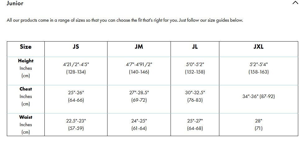 GILL JUNIOR SIZE GUIDE 24 0 Size Chart